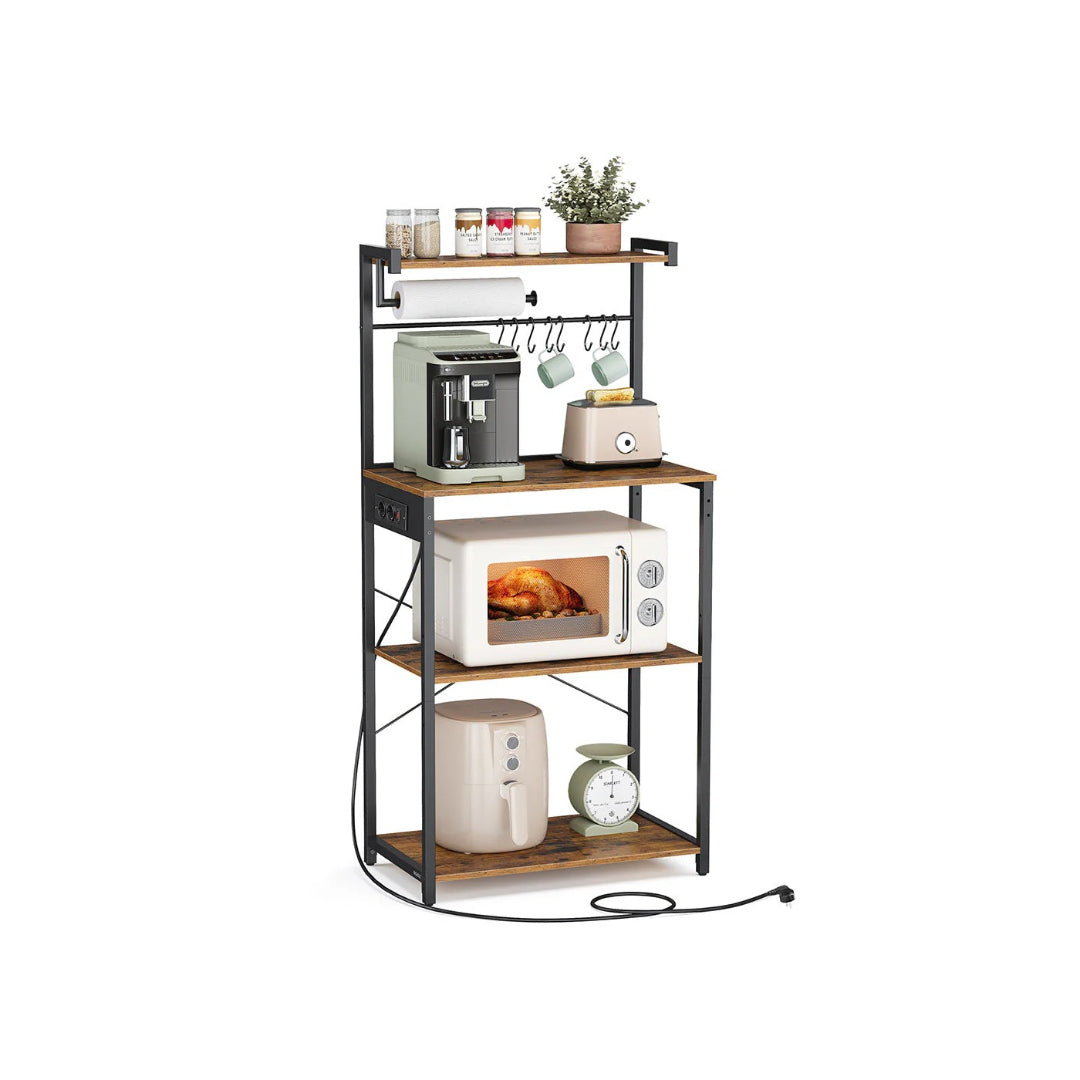 Stojący regał kuchenny z gniazdem zasilania, półka regulowana, stojak na mikrofalę, 60 × 40 × 140 cm, styl industrialny