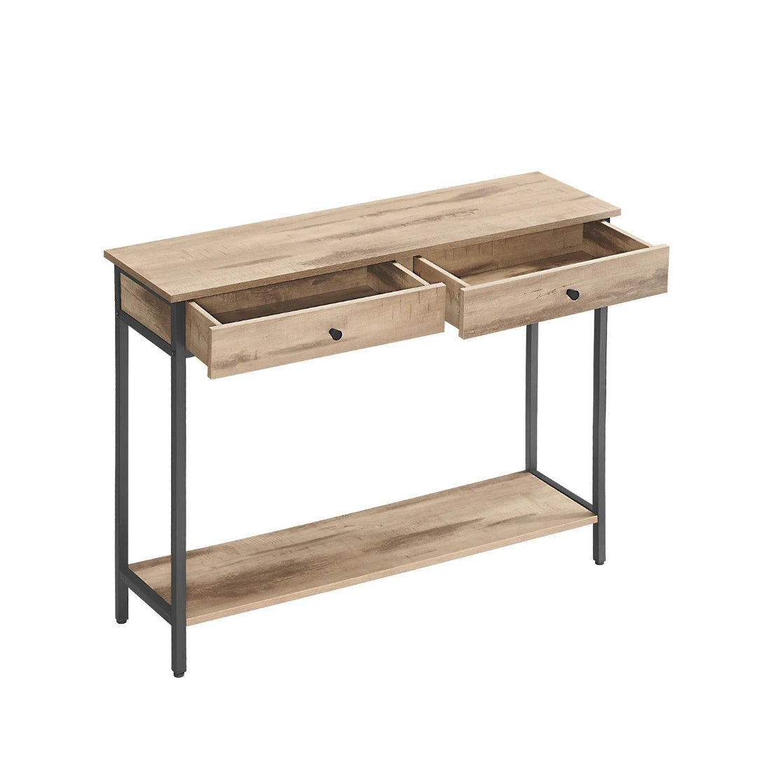 Konsola z szufladami w stylu industrialnym, 100 cm, vintage brąz i czarna stal, stabilna i uniwersalna do przedpokoju lub salonu