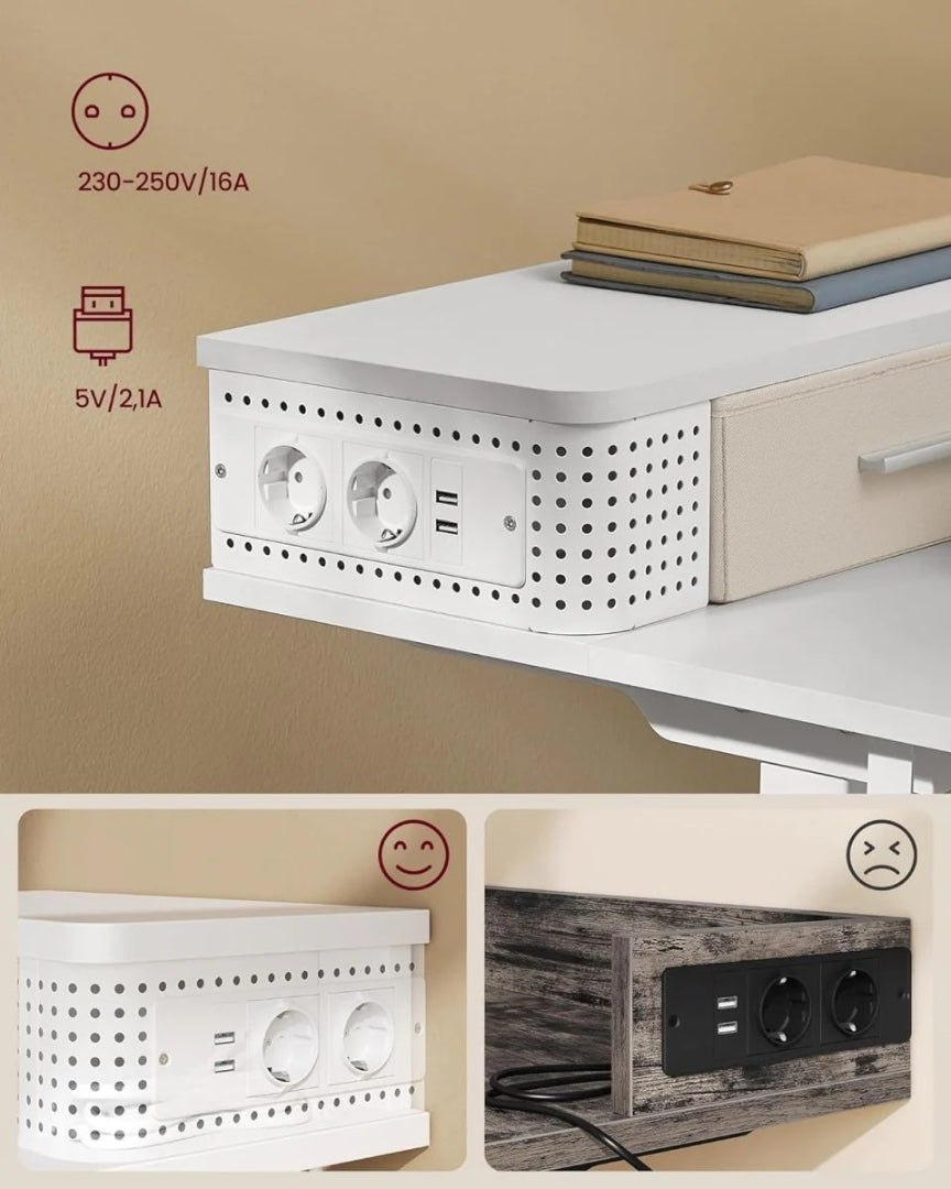 Elektryczne biurko gamingowe z regulacją wysokości 75–122 cm, oświetlenie LED, gniazdo zasilania i USB, szuflady, blat 120 lub 140 cm